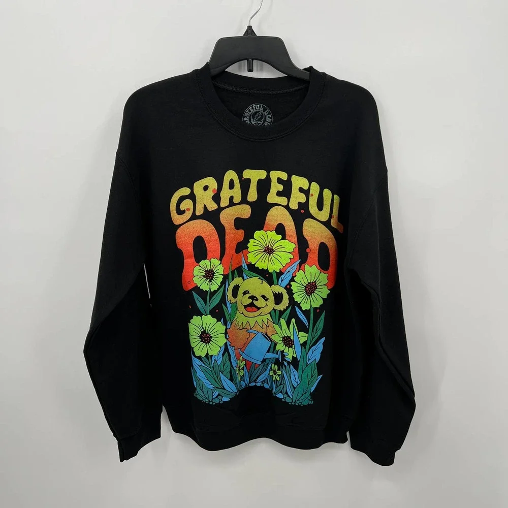 Grateful Dead Men's Flower Bear Crew Neck Sweatshirt in Black - Picture 1 of 2
